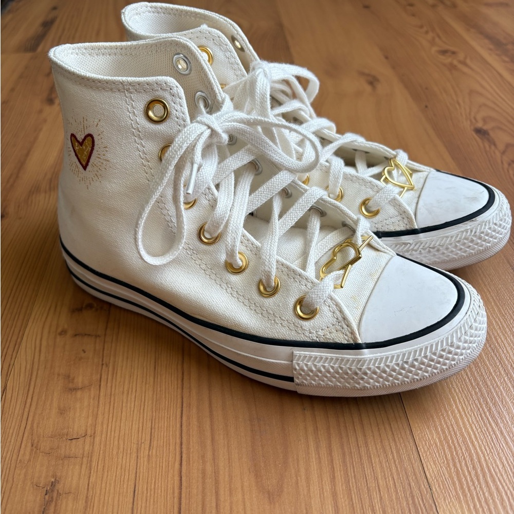 Converse White High-Top Sneakers with Gold Accents